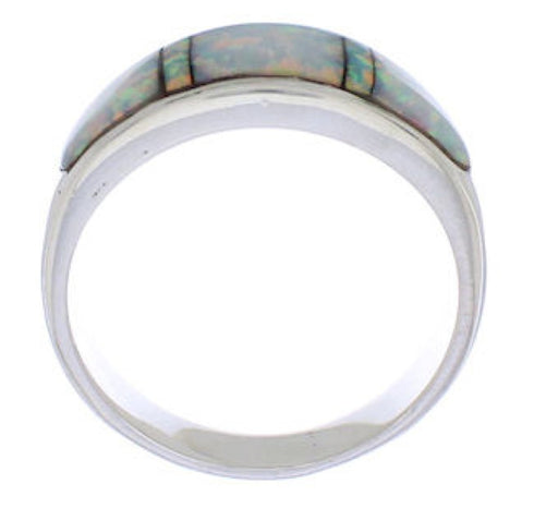 Southwest Genuine Sterling Silver Opal Inlay Ring Size 6-3/4 CX50099